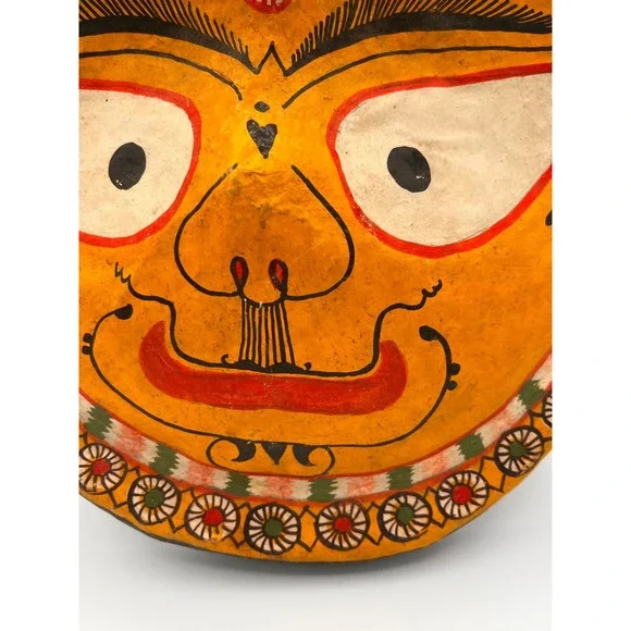 Vintage Paper Mache Mask Jagannath Handcrafted With Folk Art Design India - Picture 5 of 9